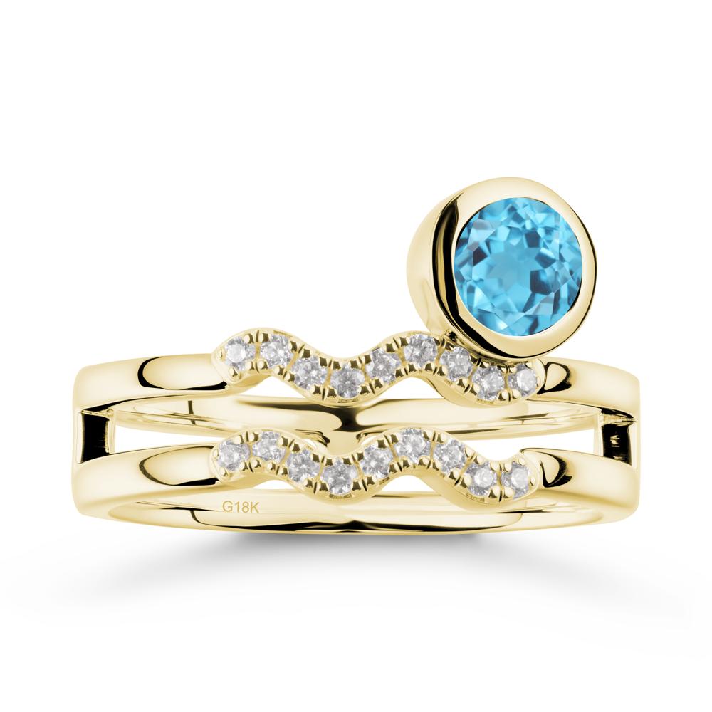 Double Band Aquarius Zodiac Swiss Blue Topaz Ring - LUO Jewelry #metal_18k yellow gold