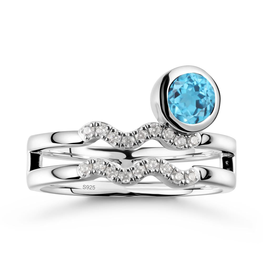 Double Band Aquarius Zodiac Swiss Blue Topaz Ring - LUO Jewelry #metal_sterling silver