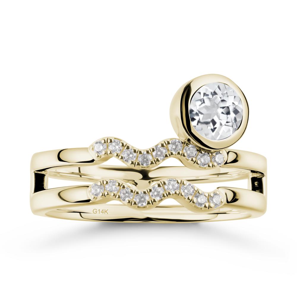Double Band Aquarius Zodiac White Topaz Ring - LUO Jewelry #metal_14k yellow gold