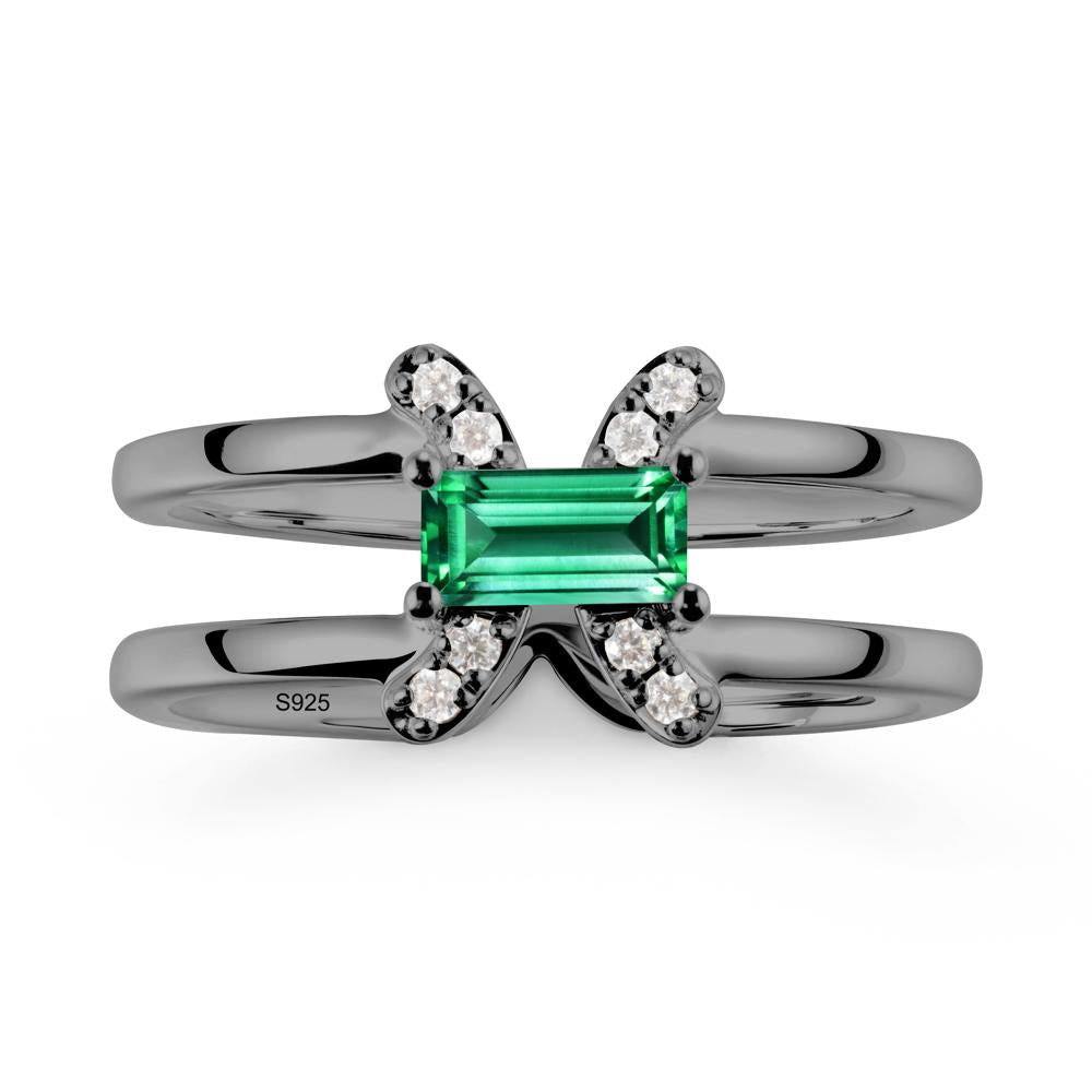 Unique Double Band Emerald Ring - LUO Jewelry #metal_black finish sterling silver
