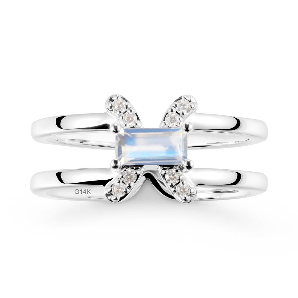 Unique Double Band Moonstone Ring - LUO Jewelry #metal_14k white gold