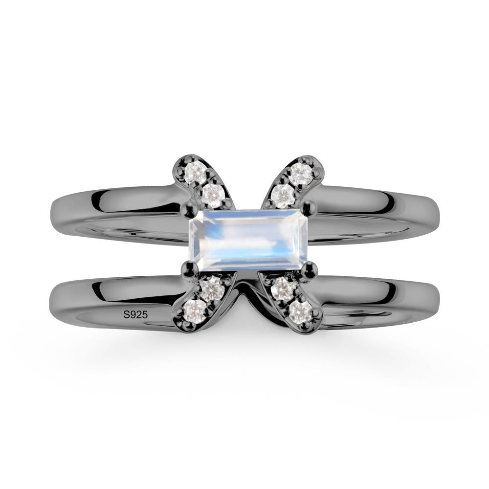 Unique Double Band Moonstone Ring - LUO Jewelry #metal_black finish sterling silver