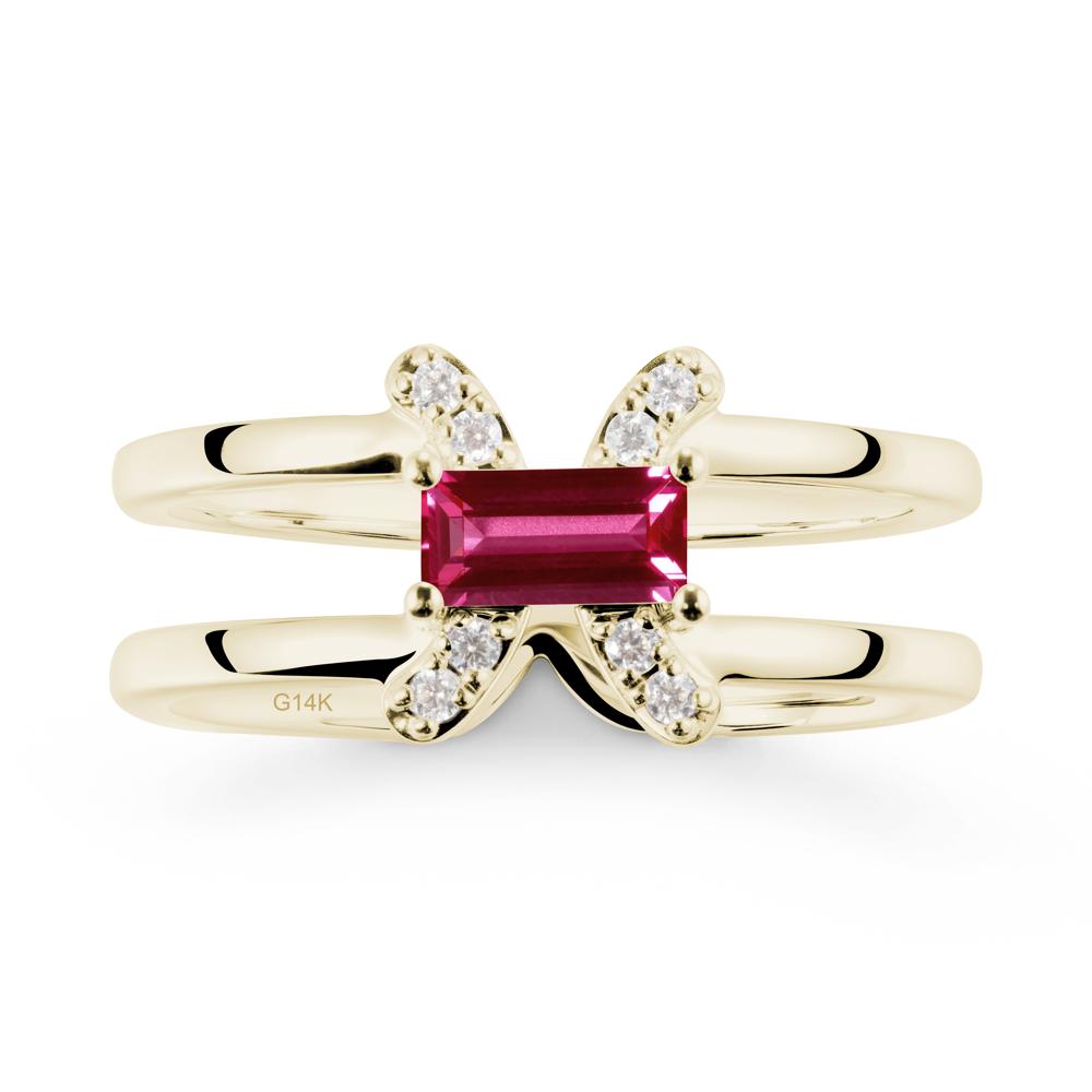 Pisces Zodiac Baguette Ruby Ring - LUO Jewelry #metal_14k yellow gold