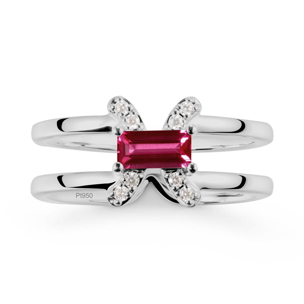 Pisces Zodiac Baguette Ruby Ring - LUO Jewelry #metal_platinum