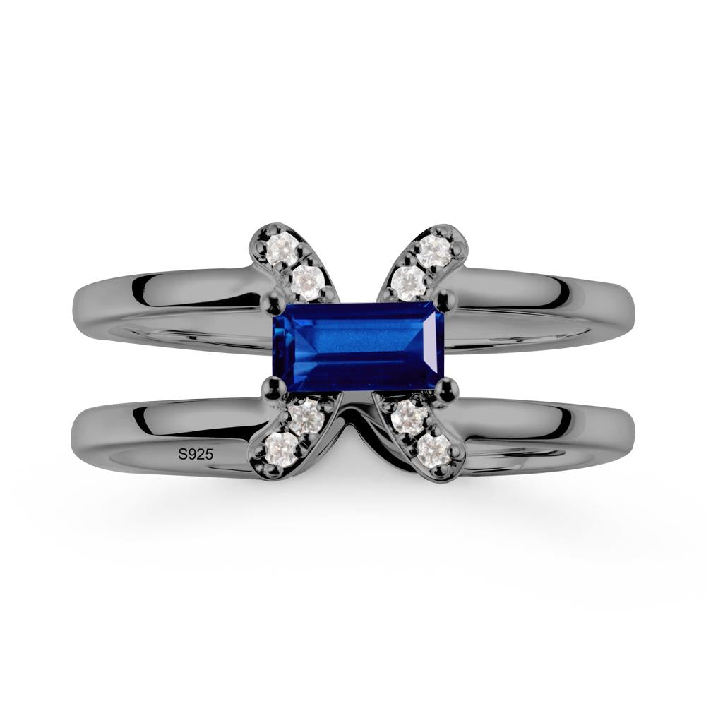 Unique Double Band Sapphire Ring - LUO Jewelry #metal_black finish sterling silver