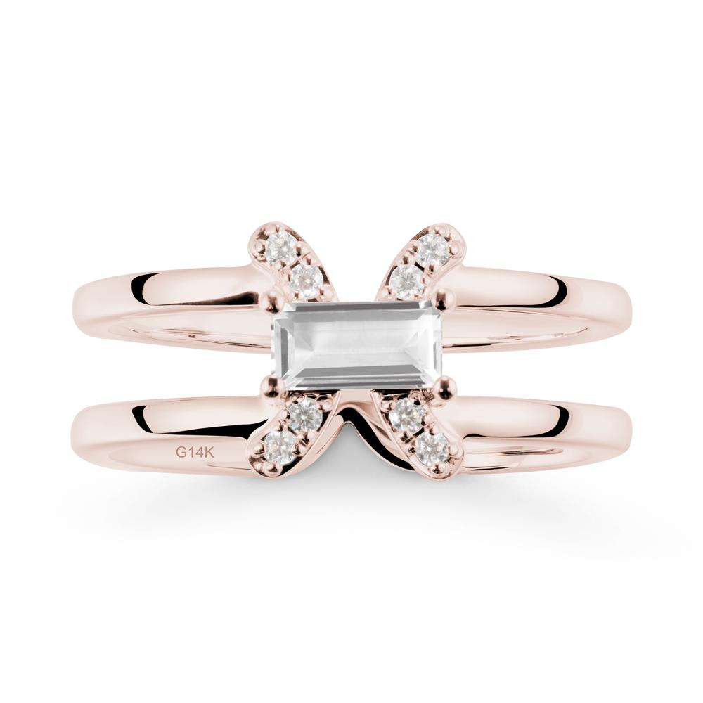Pisces Zodiac Baguette White Topaz Ring - LUO Jewelry #metal_14k rose gold
