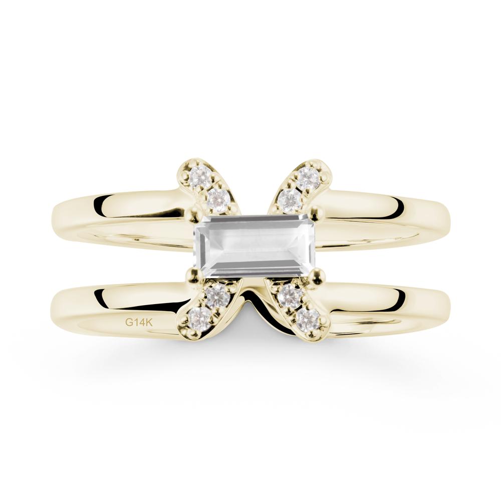 Pisces Zodiac Baguette White Topaz Ring - LUO Jewelry #metal_14k yellow gold