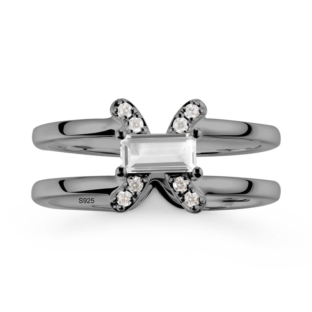 Pisces Zodiac Baguette White Topaz Ring - LUO Jewelry #metal_black finish sterling silver