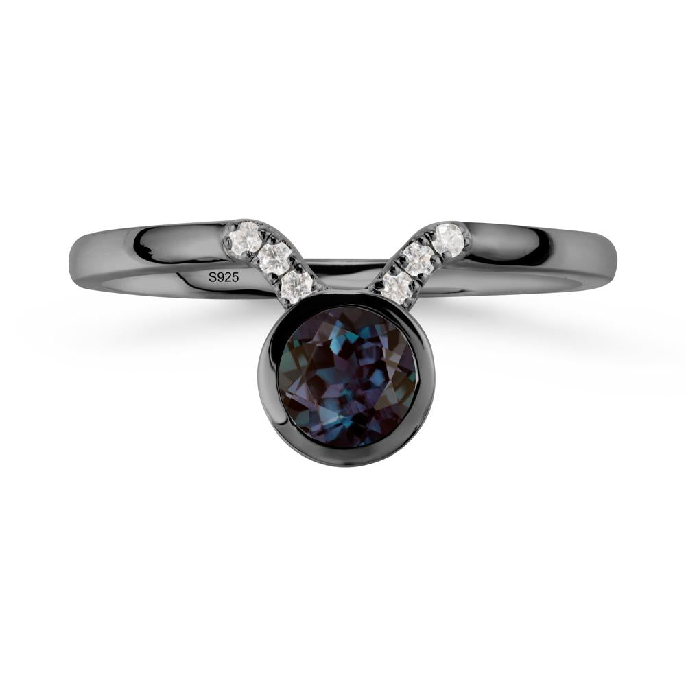 Round Alexandrite Taurus Zodiac Ring-Sensual & Loyal - LUO Jewelry #metal_black finish sterling silver