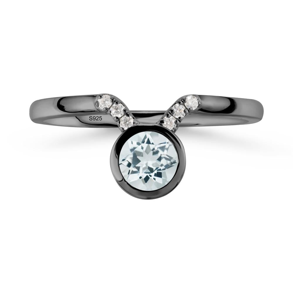 Round Aquamarine Taurus Zodiac Ring-Sensual & Loyal - LUO Jewelry #metal_black finish sterling silver