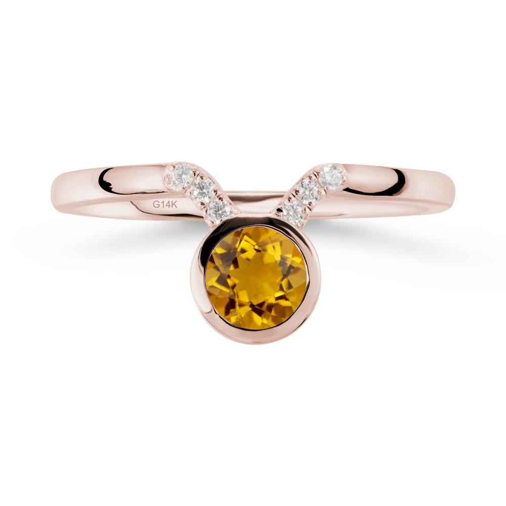 Round Citrine Taurus Zodiac Ring-Sensual & Loyal - LUO Jewelry #metal_14k rose gold