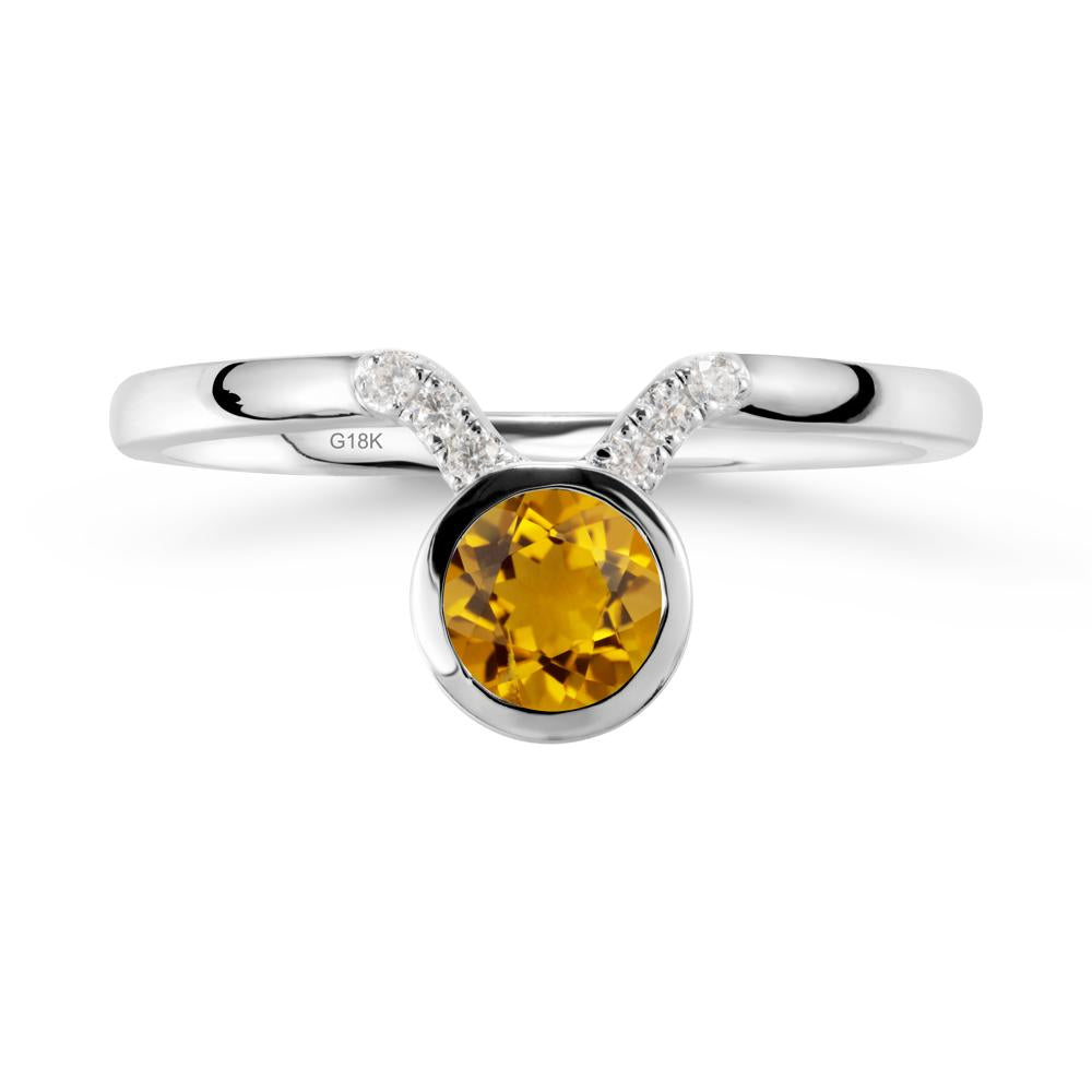 Round Citrine Taurus Zodiac Ring-Sensual & Loyal - LUO Jewelry #metal_18k white gold