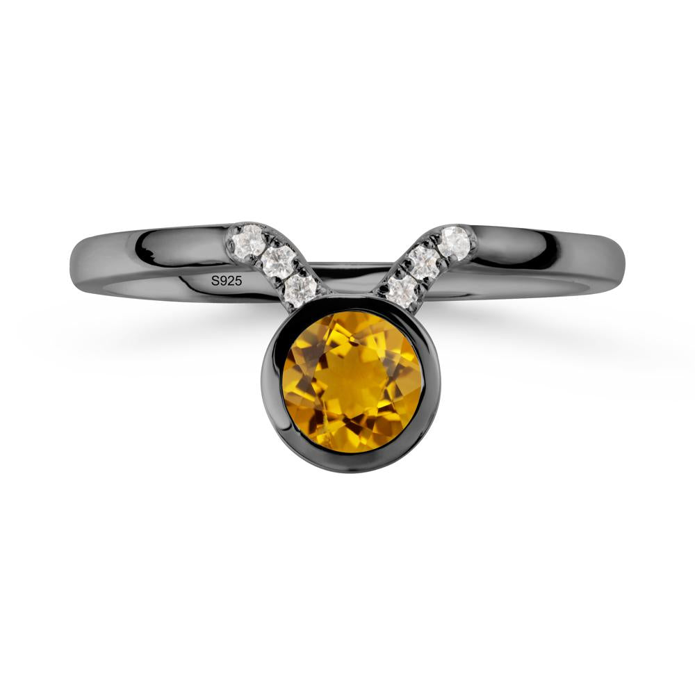 Round Citrine Taurus Zodiac Ring-Sensual & Loyal - LUO Jewelry #metal_black finish sterling silver