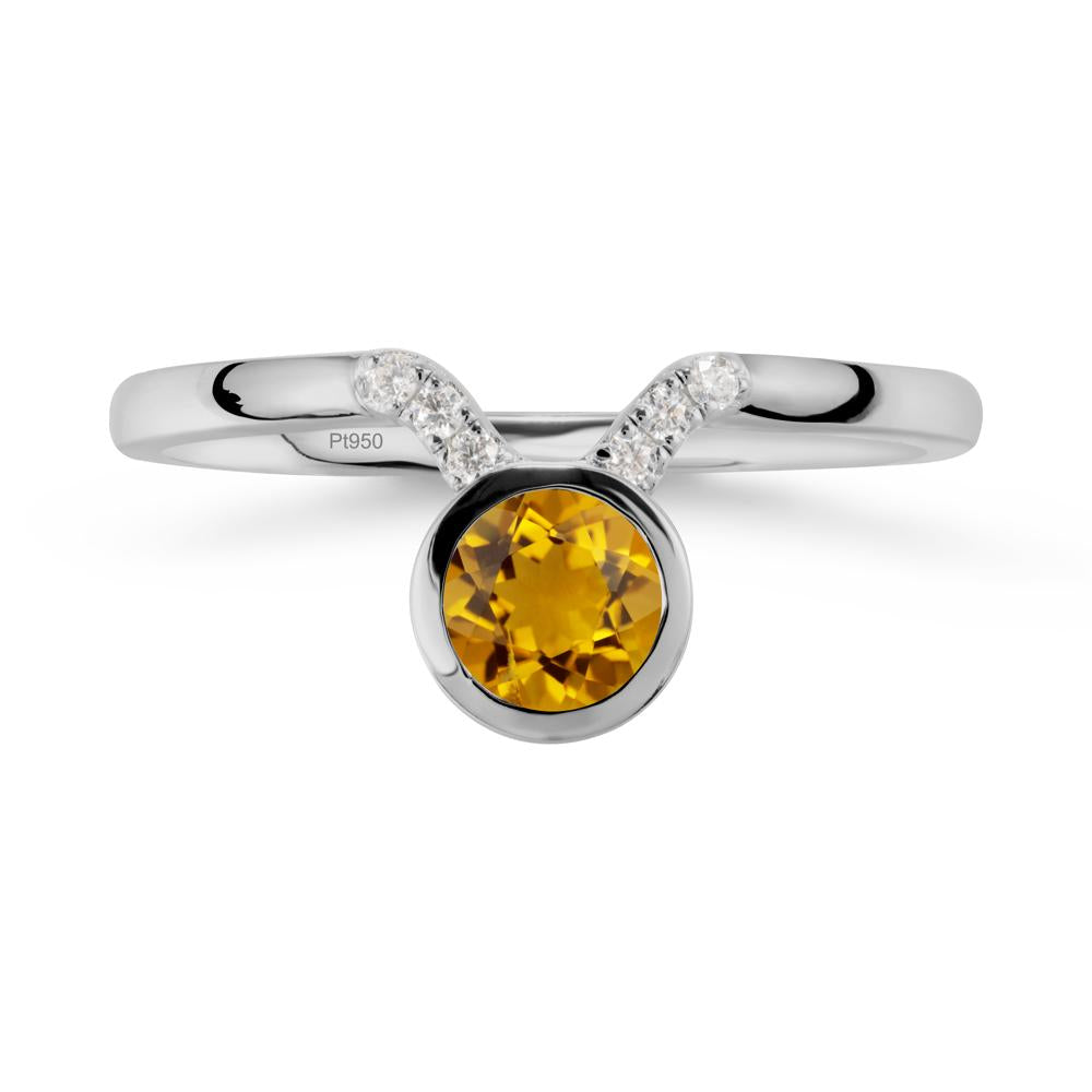 Round Citrine Taurus Zodiac Ring-Sensual & Loyal - LUO Jewelry #metal_platinum