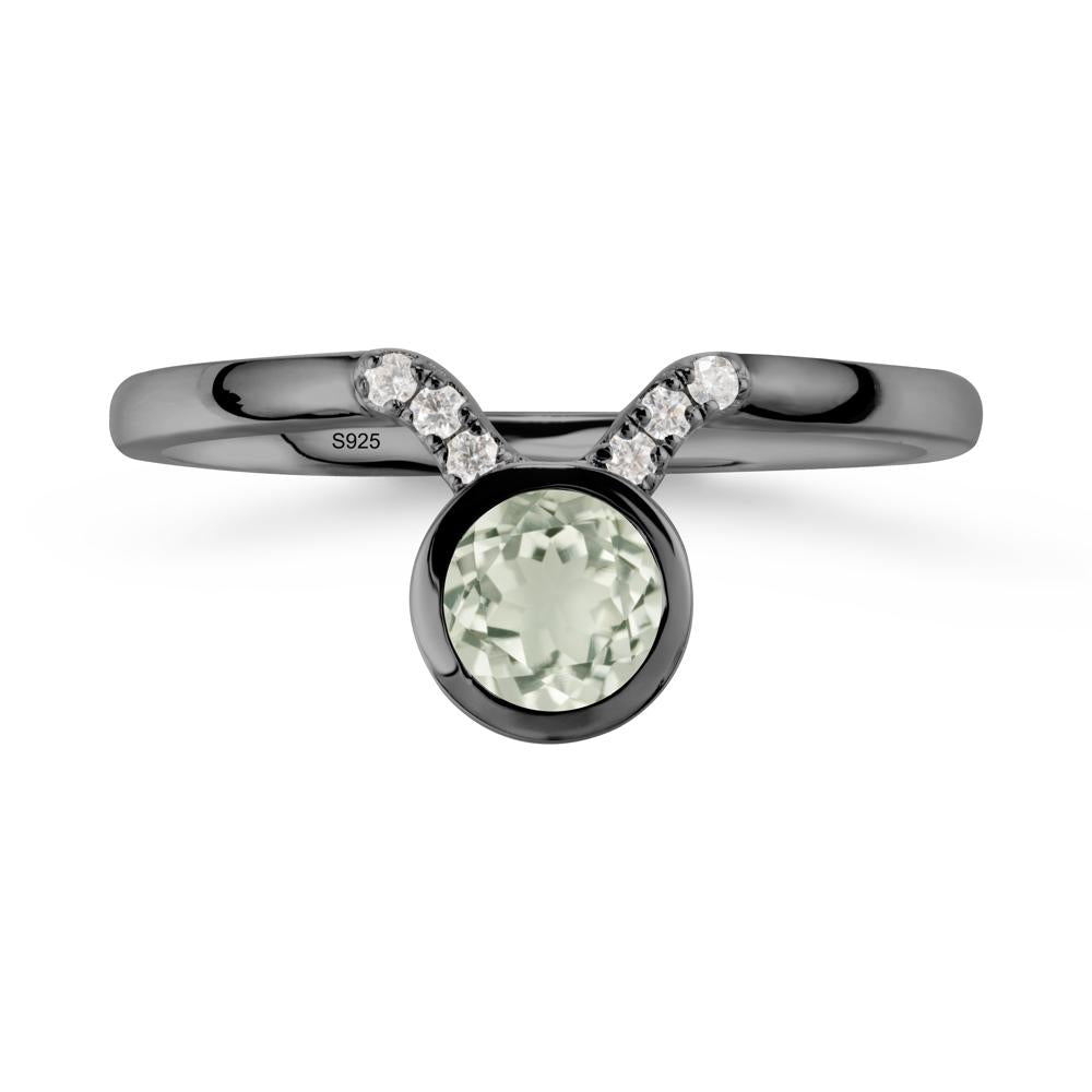 Round Green Amethyst Taurus Zodiac Ring-Sensual & Loyal - LUO Jewelry #metal_black finish sterling silver