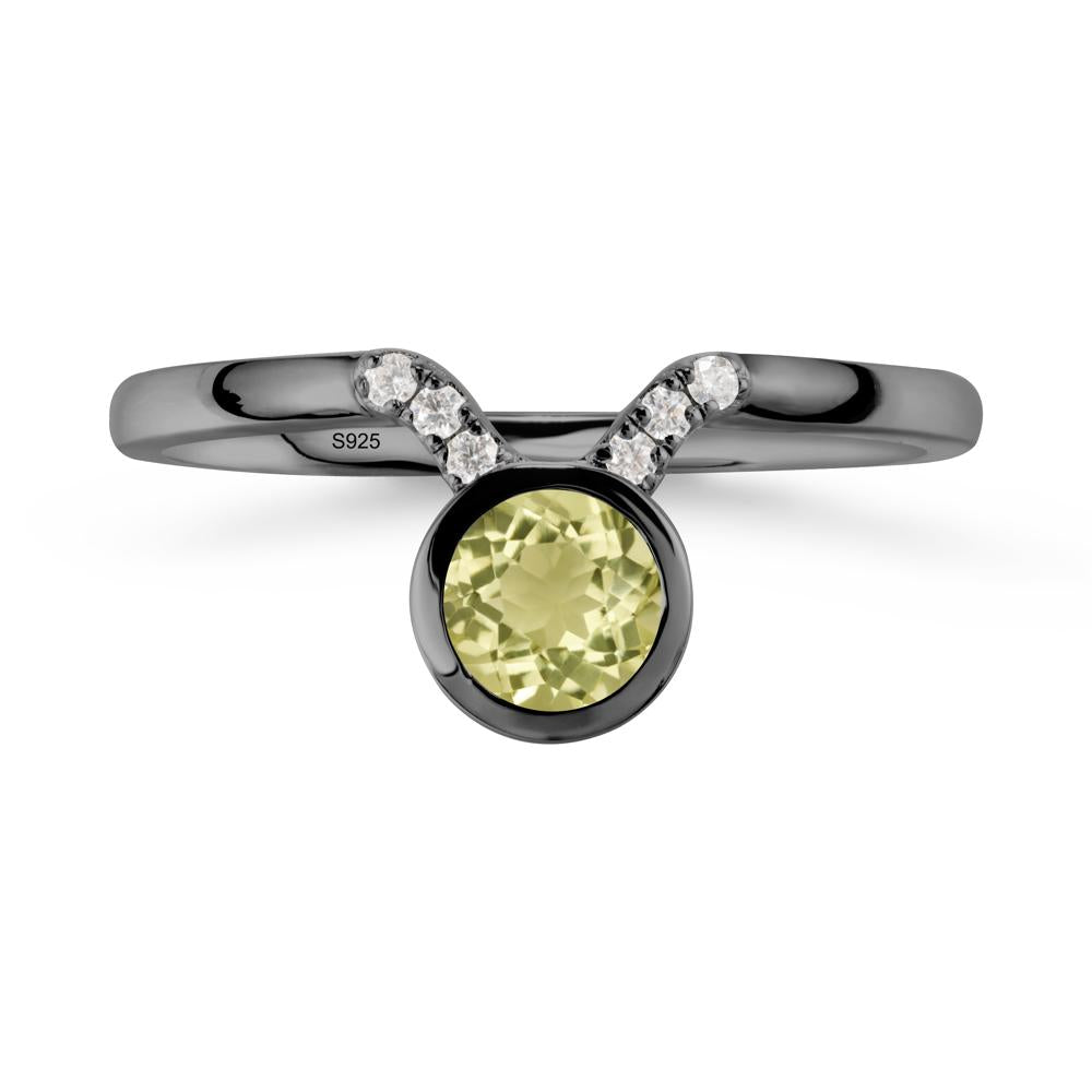 Round Lemon Quartz Taurus Zodiac Ring-Sensual & Loyal - LUO Jewelry #metal_black finish sterling silver