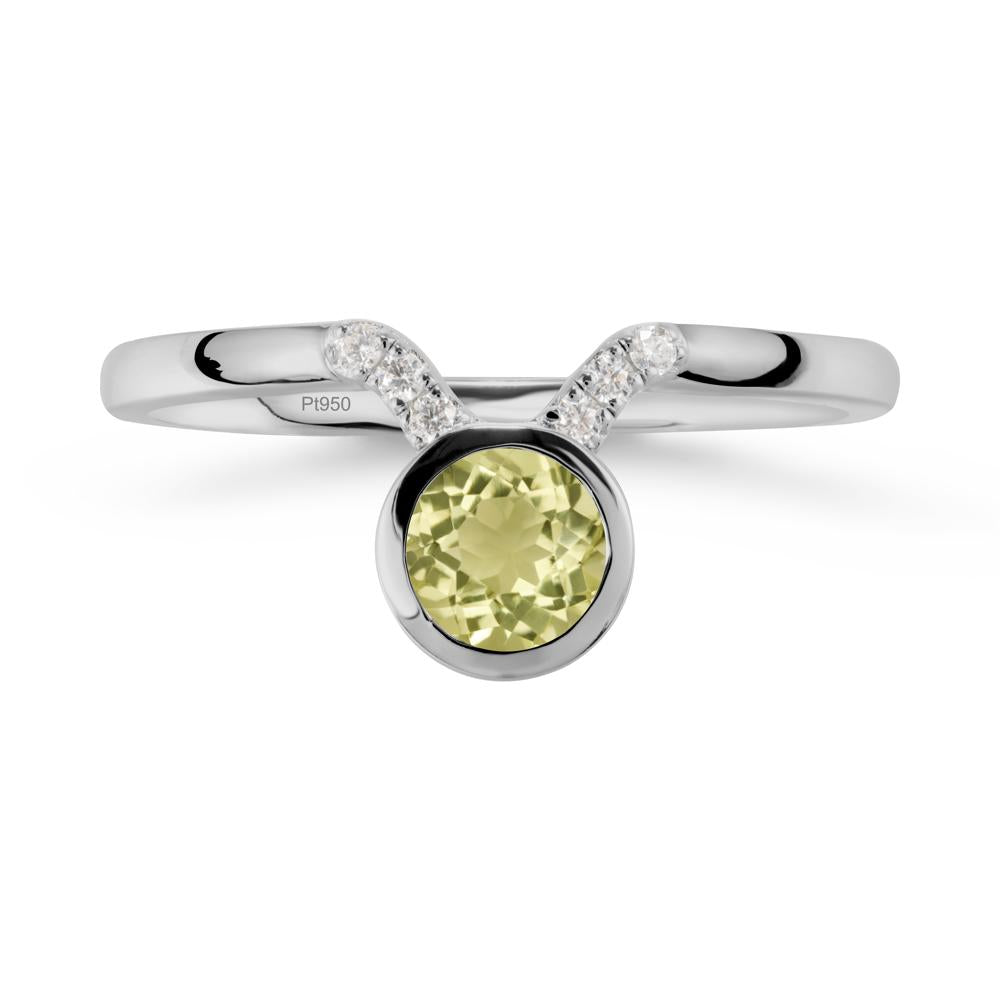Round Lemon Quartz Taurus Zodiac Ring-Sensual & Loyal - LUO Jewelry #metal_platinum