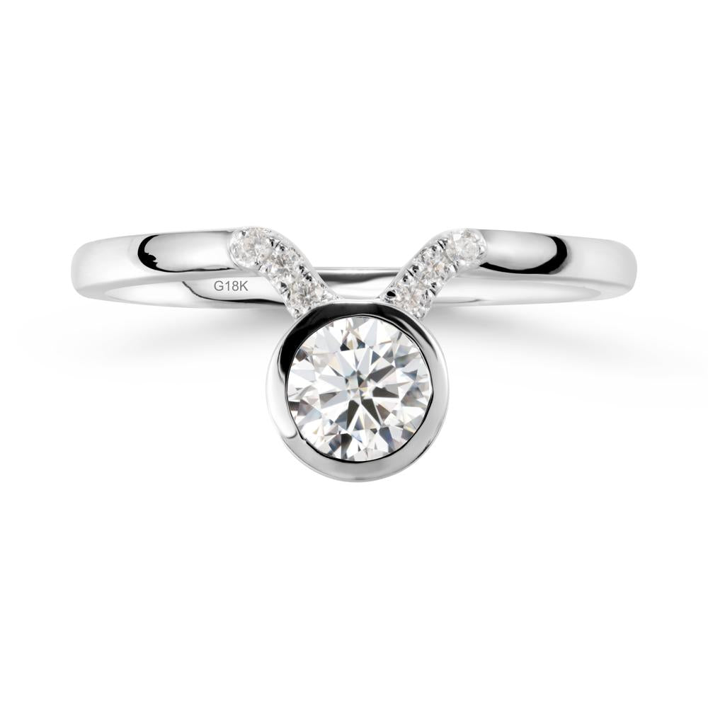 Round Moissanite Taurus Zodiac Ring-Sensual & Loyal - LUO Jewelry #metal_18k white gold