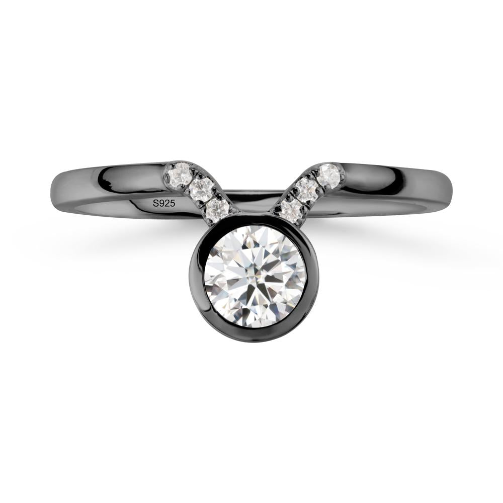 Round Moissanite Taurus Zodiac Ring-Sensual & Loyal - LUO Jewelry #metal_black finish sterling silver