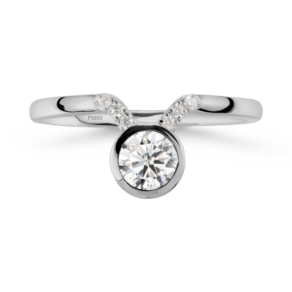 Round Moissanite Taurus Zodiac Ring-Sensual & Loyal - LUO Jewelry #metal_platinum