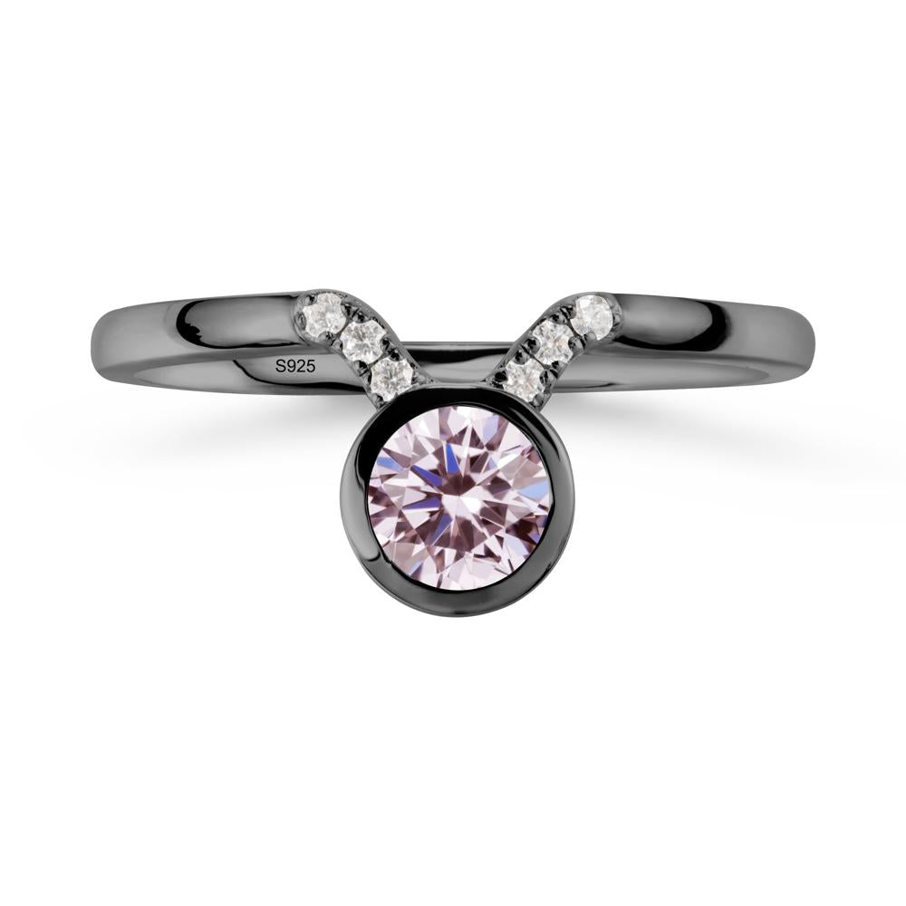 Round Pink Cubic Zirconia Taurus Zodiac Ring-Sensual & Loyal - LUO Jewelry #metal_black finish sterling silver