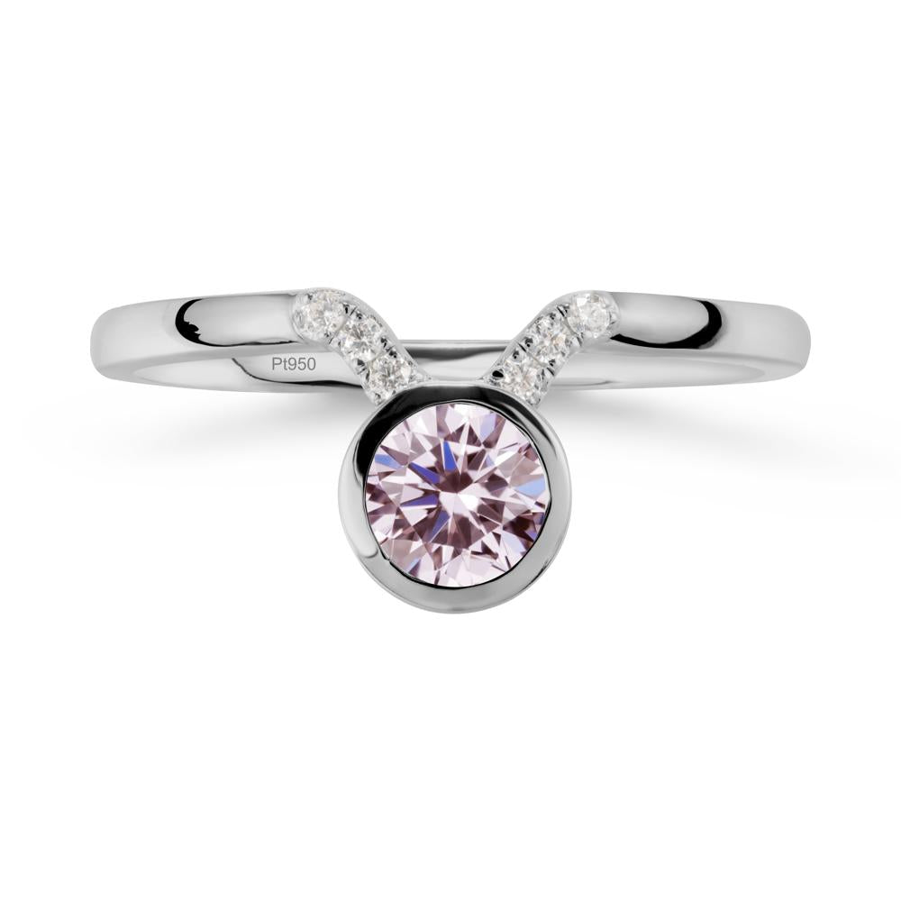 Round Pink Cubic Zirconia Taurus Zodiac Ring-Sensual & Loyal - LUO Jewelry #metal_platinum