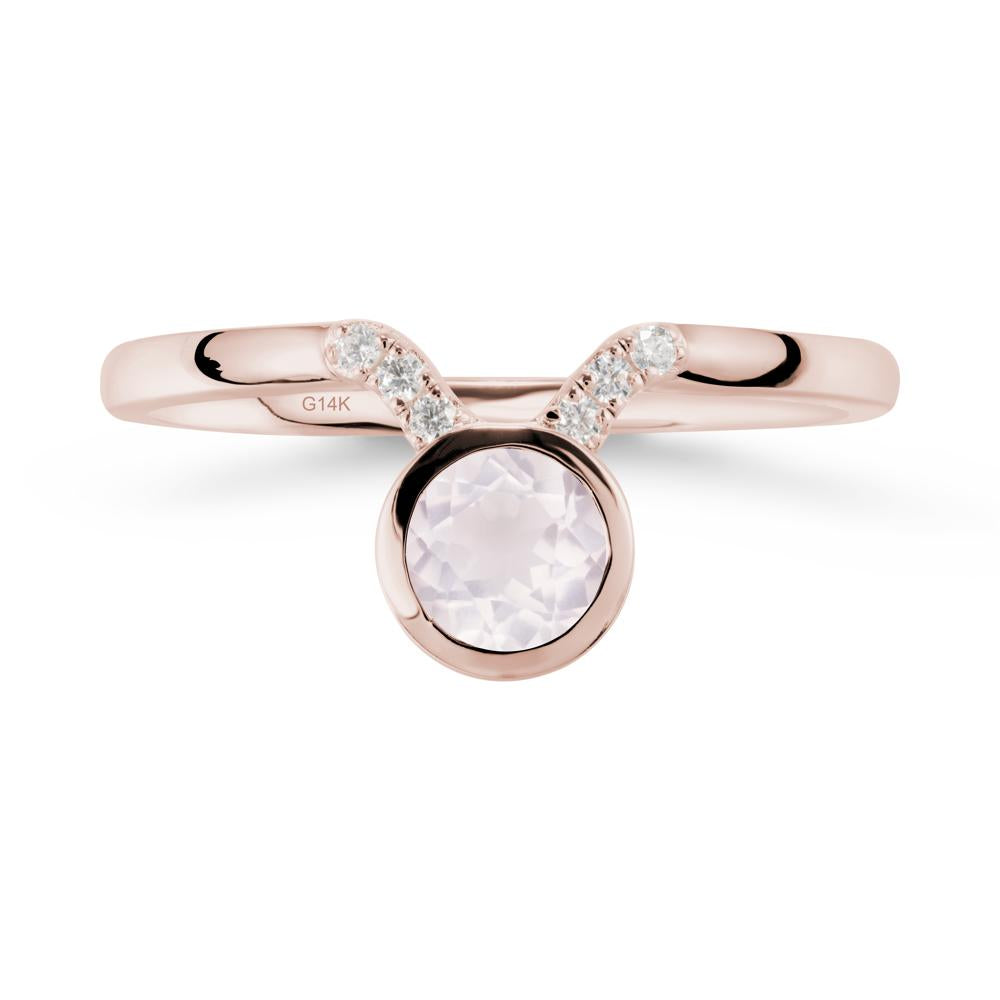 Round Rose Quartz Taurus Zodiac Ring-Sensual & Loyal - LUO Jewelry #metal_14k rose gold