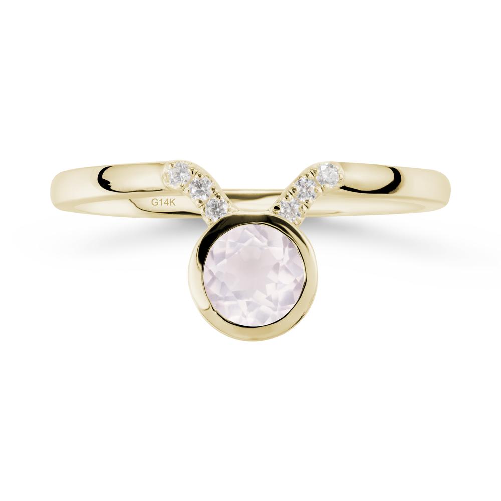 Round Rose Quartz Taurus Zodiac Ring-Sensual & Loyal - LUO Jewelry #metal_14k yellow gold