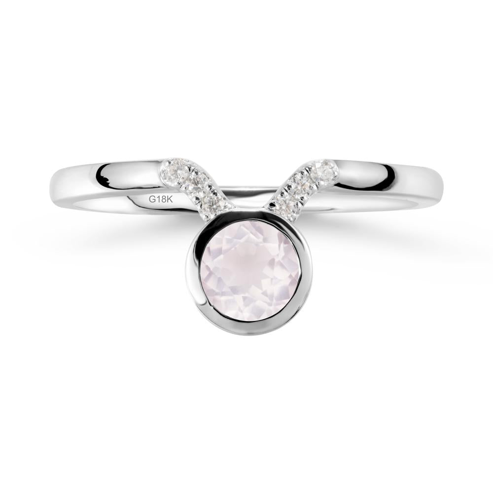 Round Rose Quartz Taurus Zodiac Ring-Sensual & Loyal - LUO Jewelry #metal_18k white gold