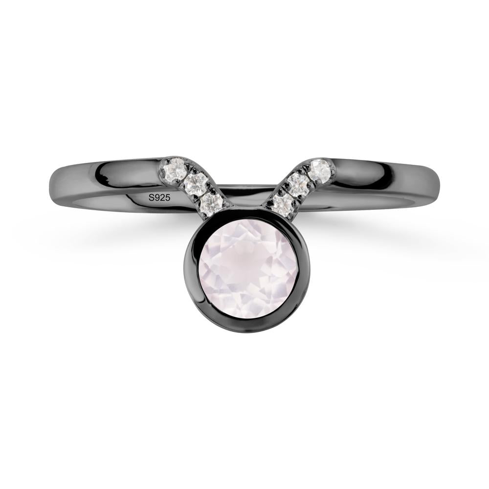 Round Rose Quartz Taurus Zodiac Ring-Sensual & Loyal - LUO Jewelry #metal_black finish sterling silver