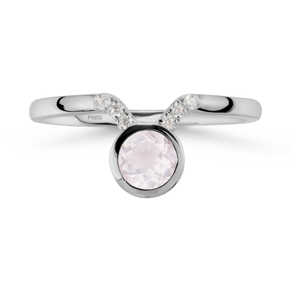 Round Rose Quartz Taurus Zodiac Ring-Sensual & Loyal - LUO Jewelry #metal_platinum