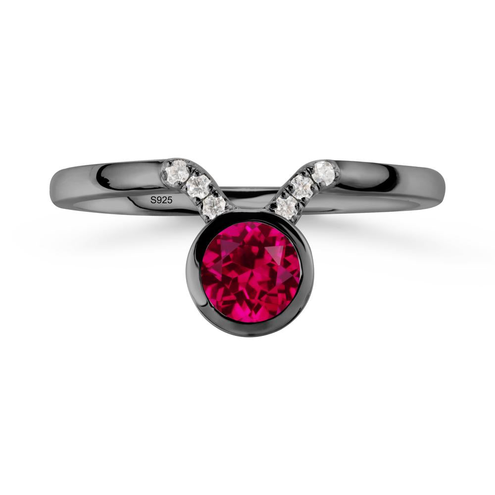 Round Ruby Taurus Zodiac Ring-Sensual & Loyal - LUO Jewelry #metal_black finish sterling silver