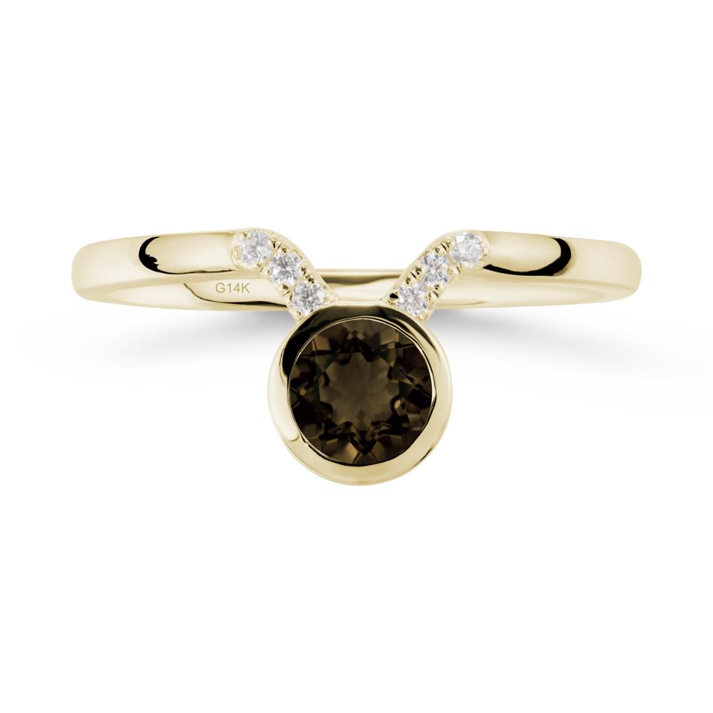 Round Smoky Quartz Taurus Zodiac Ring-Sensual & Loyal - LUO Jewelry #metal_14k yellow gold