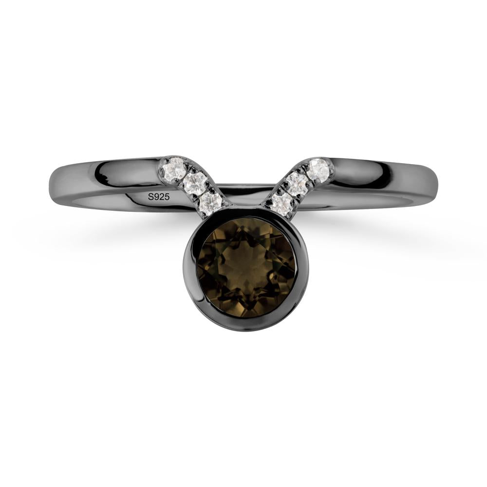 Round Smoky Quartz Taurus Zodiac Ring-Sensual & Loyal - LUO Jewelry #metal_black finish sterling silver