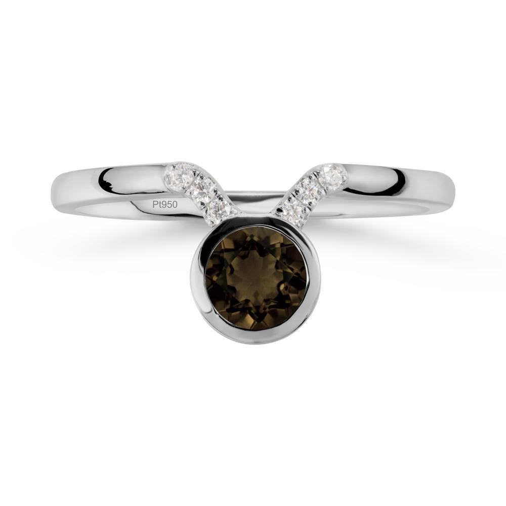 Round Smoky Quartz Taurus Zodiac Ring-Sensual & Loyal - LUO Jewelry #metal_platinum