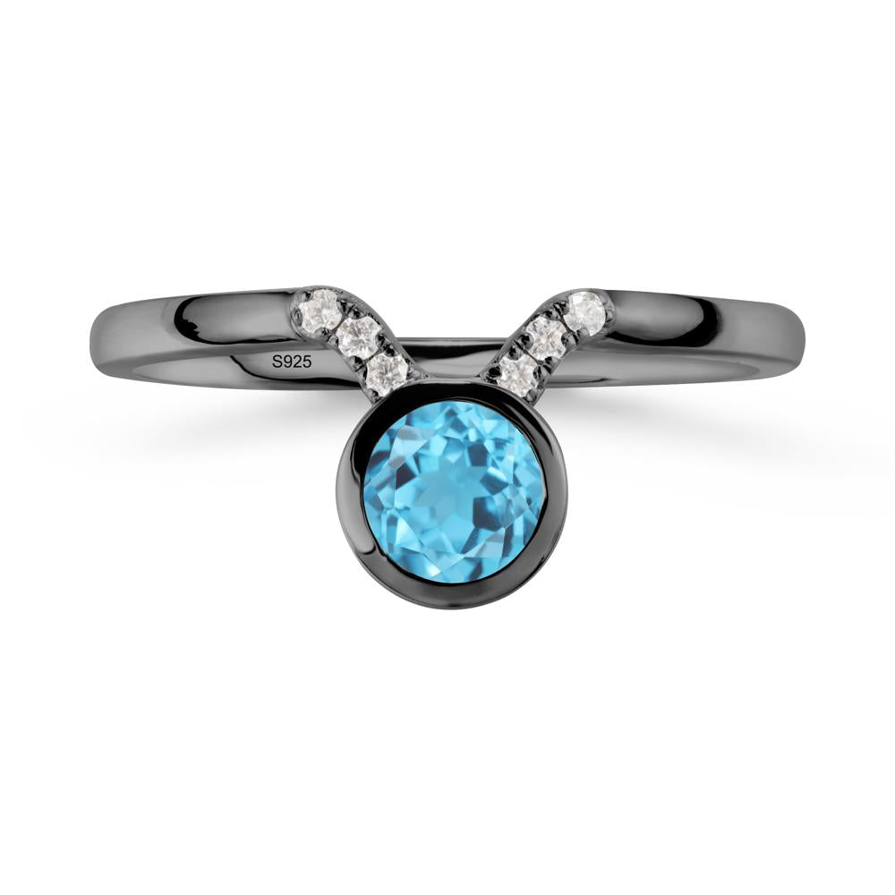 Taurus Zodiac Swiss Blue Topaz Ring - LUO Jewelry #metal_black finish sterling silver