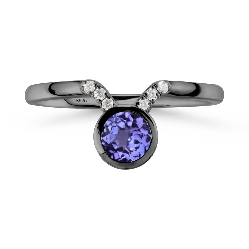 Round Tanzanite Taurus Zodiac Ring-Sensual & Loyal - LUO Jewelry #metal_black finish sterling silver