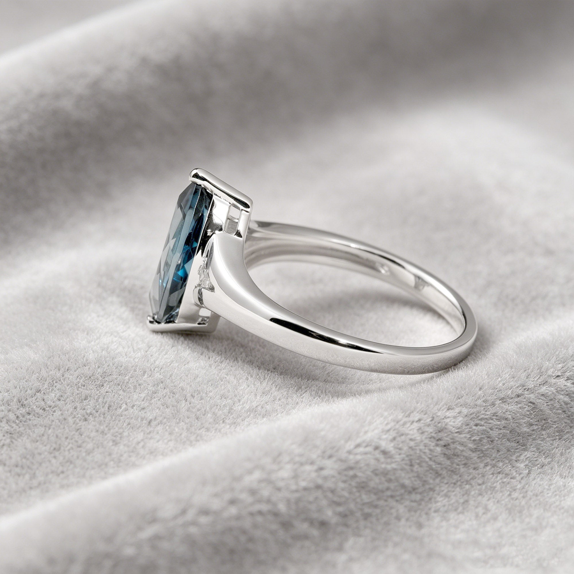 Marquise Cut Split Shank London Blue Topaz Ring