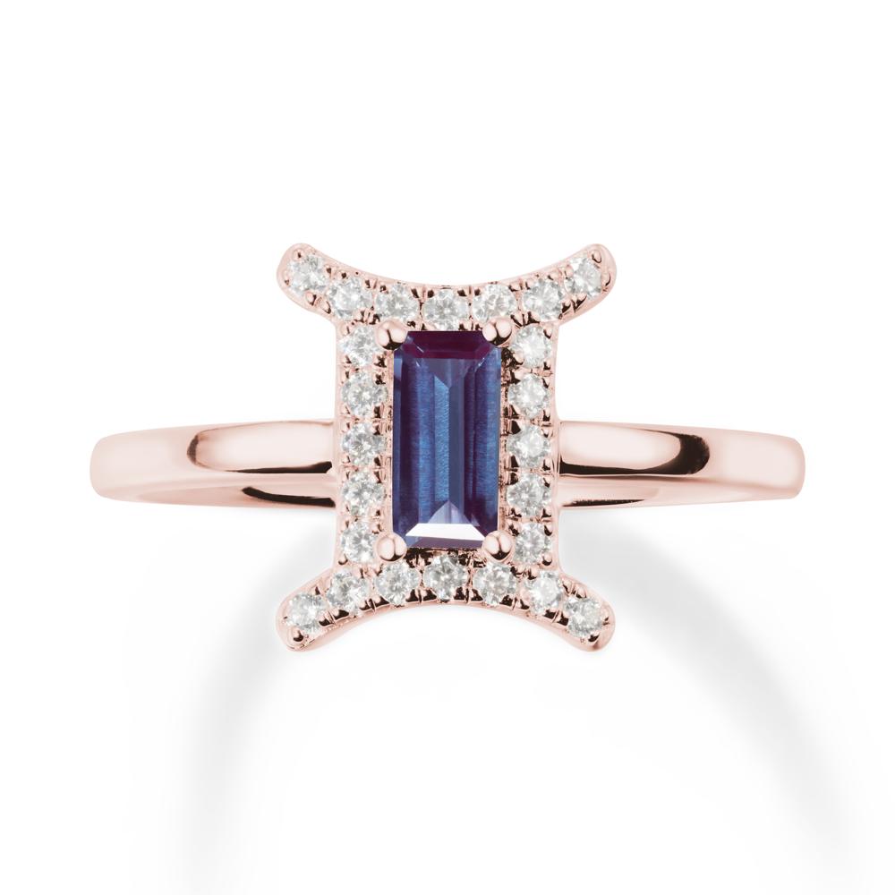 Alexandrite Gemini Zodiac Halo Ring-Kind & Curious - LUO Jewelry #metal_18k rose gold