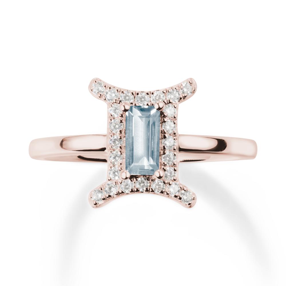 Aquamarine Gemini Zodiac Halo Ring-Kind & Curious - LUO Jewelry #metal_14k rose gold