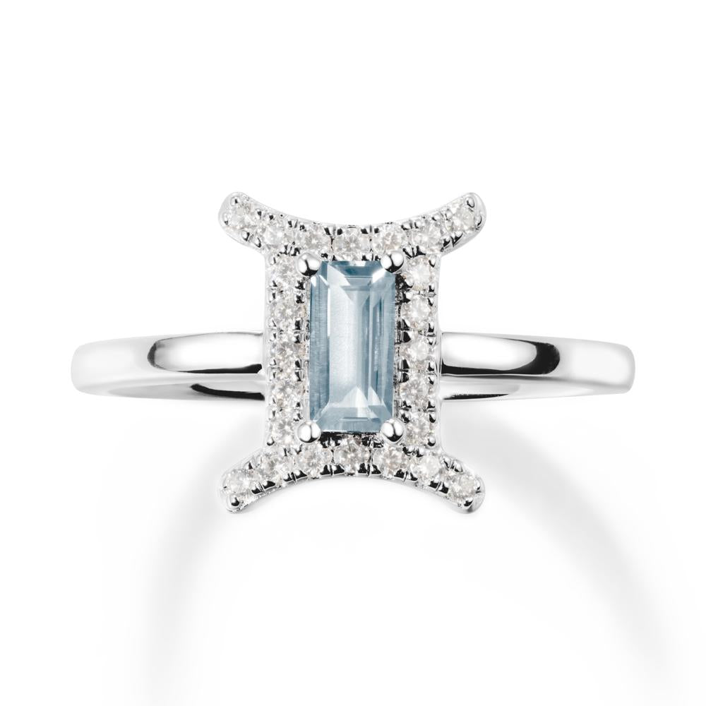 Aquamarine Gemini Zodiac Halo Ring-Kind & Curious - LUO Jewelry #metal_14k white gold