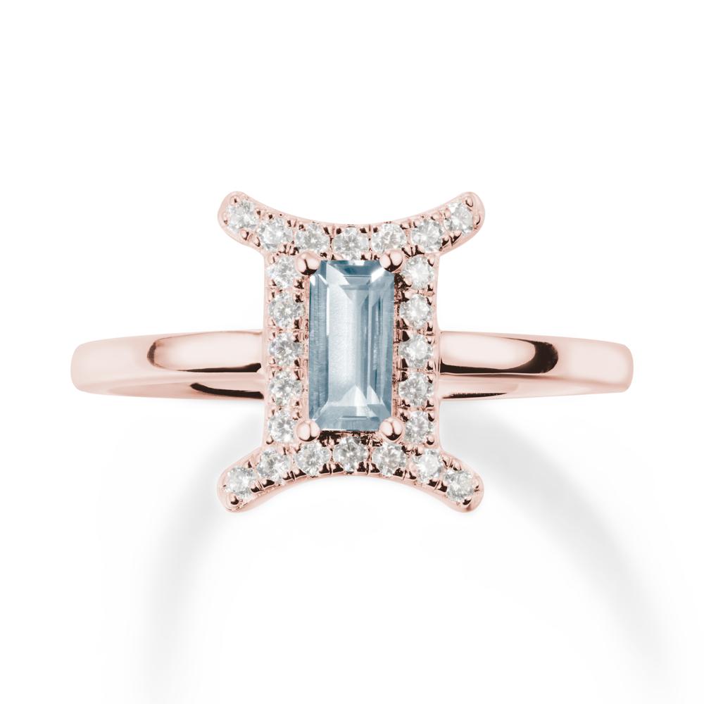 Aquamarine Gemini Zodiac Halo Ring-Kind & Curious - LUO Jewelry #metal_18k rose gold