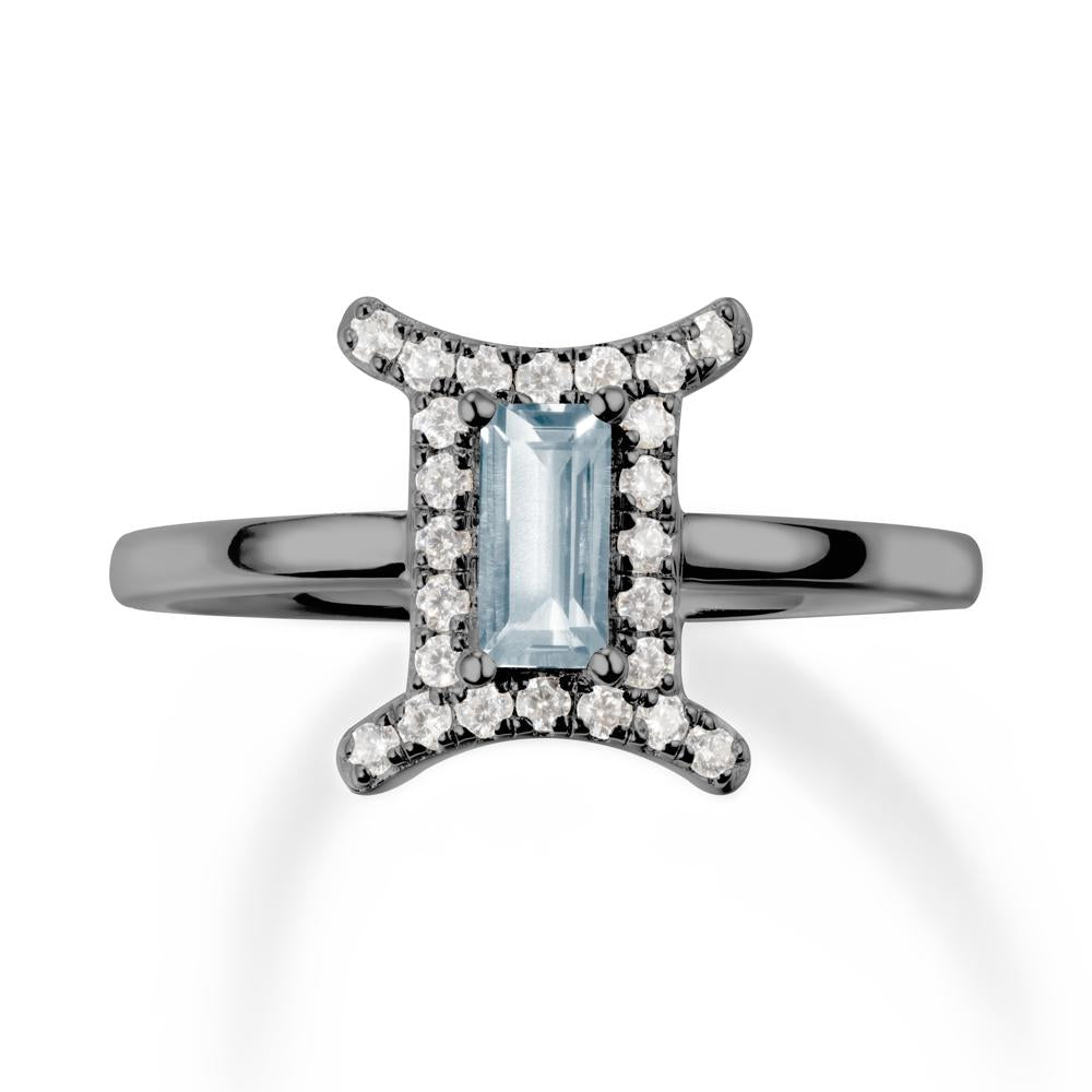 Aquamarine Gemini Zodiac Halo Ring-Kind & Curious - LUO Jewelry #metal_black finish sterling silver