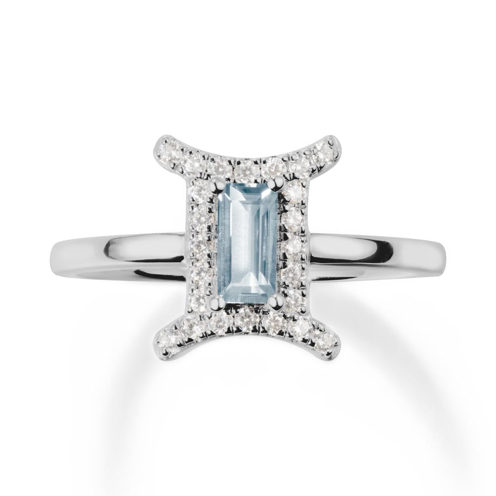 Aquamarine Gemini Zodiac Halo Ring-Kind & Curious - LUO Jewelry #metal_platinum