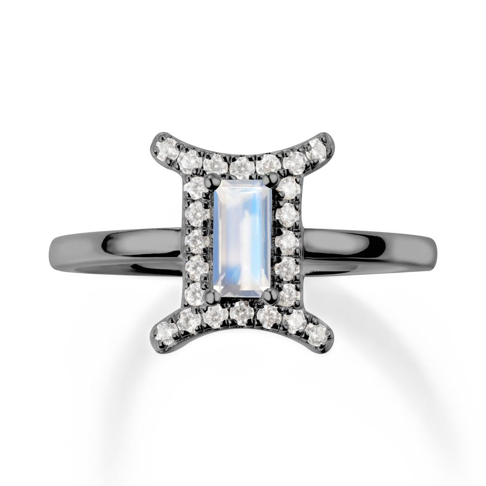Moonstone Gemini Zodiac Halo Ring-Kind & Curious - LUO Jewelry #metal_black finish sterling silver