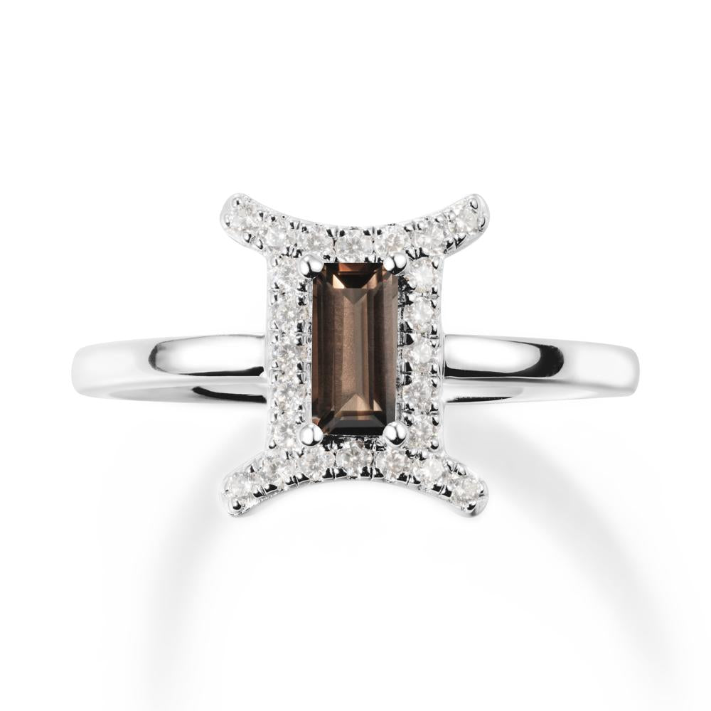 Smoky Quartz Gemini Zodiac Halo Ring-Kind & Curious - LUO Jewelry #metal_14k white gold