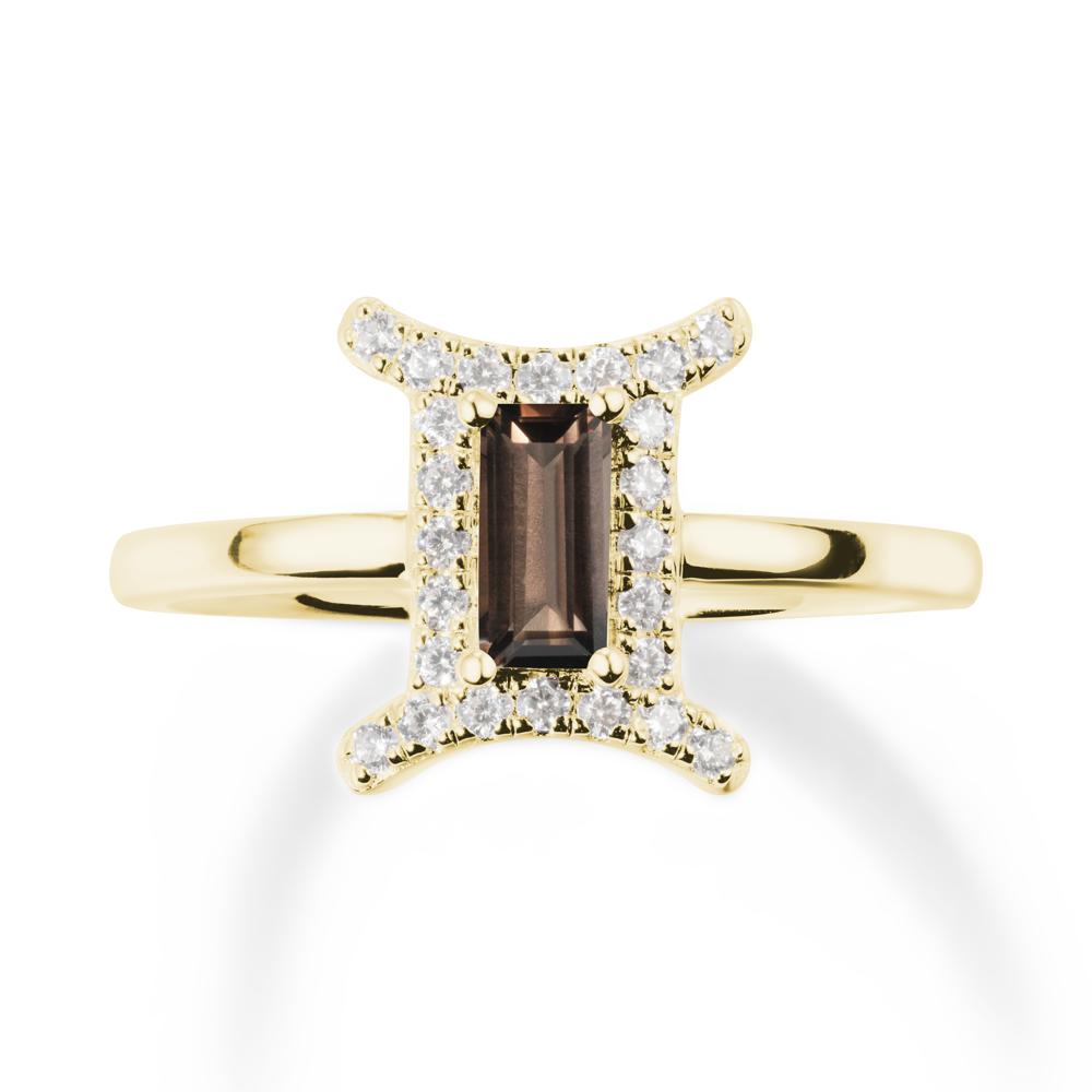 Smoky Quartz Gemini Zodiac Halo Ring-Kind & Curious - LUO Jewelry #metal_18k yellow gold