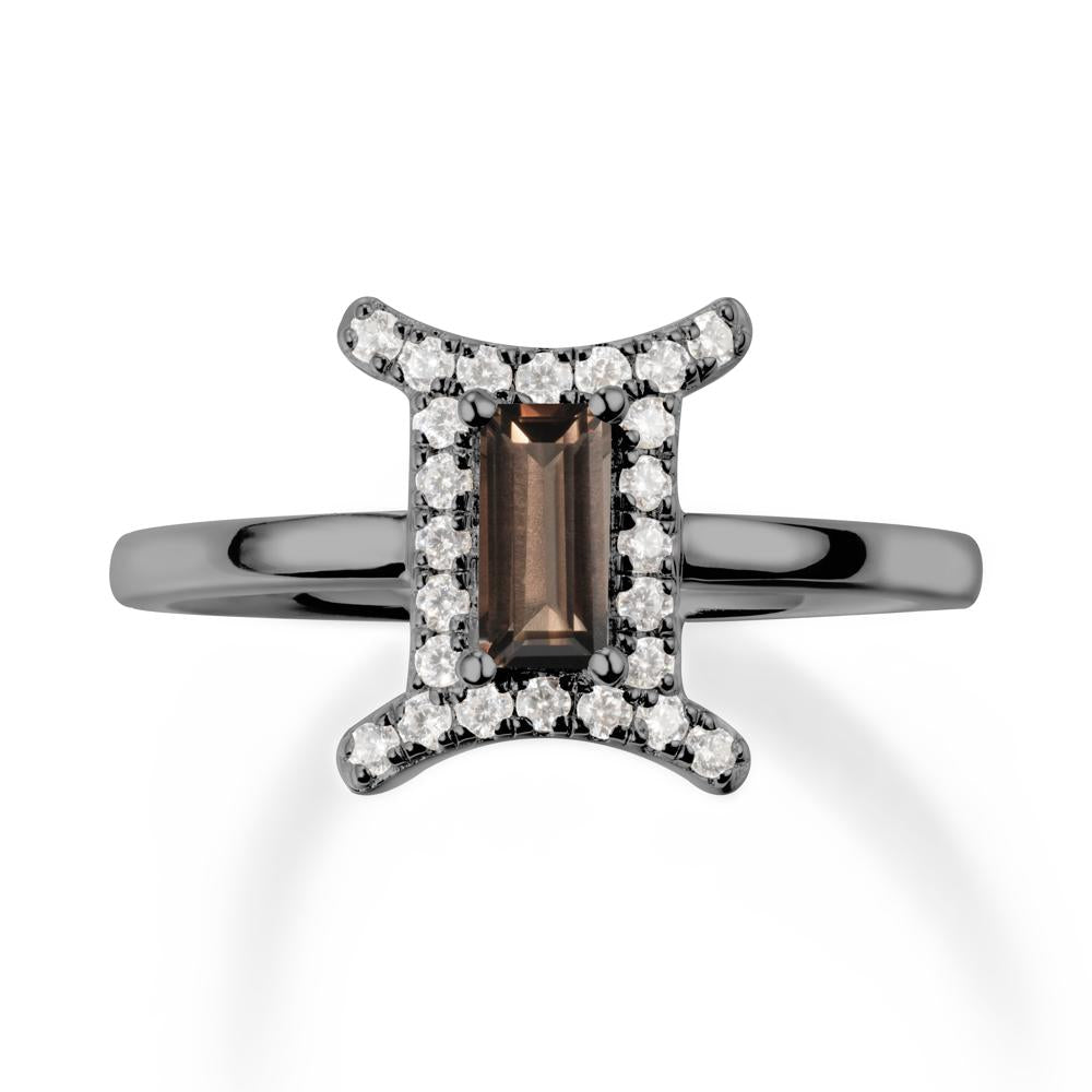 Smoky Quartz Gemini Zodiac Halo Ring-Kind & Curious - LUO Jewelry #metal_black finish sterling silver
