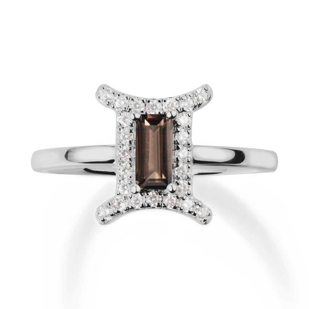 Smoky Quartz Gemini Zodiac Halo Ring-Kind & Curious - LUO Jewelry #metal_platinum