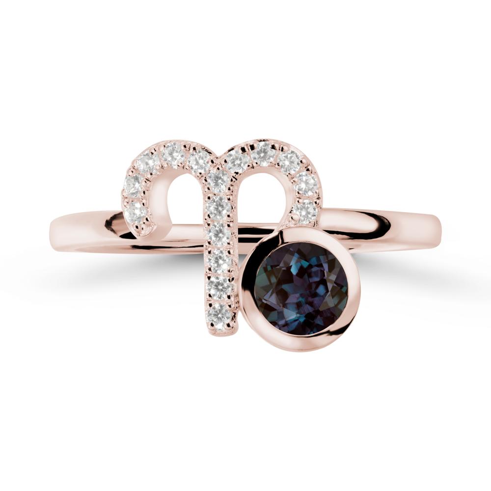 Round Alexandrite Aries Zodiac Ring-Bold & Ambitious - LUO Jewelry #metal_14k rose gold